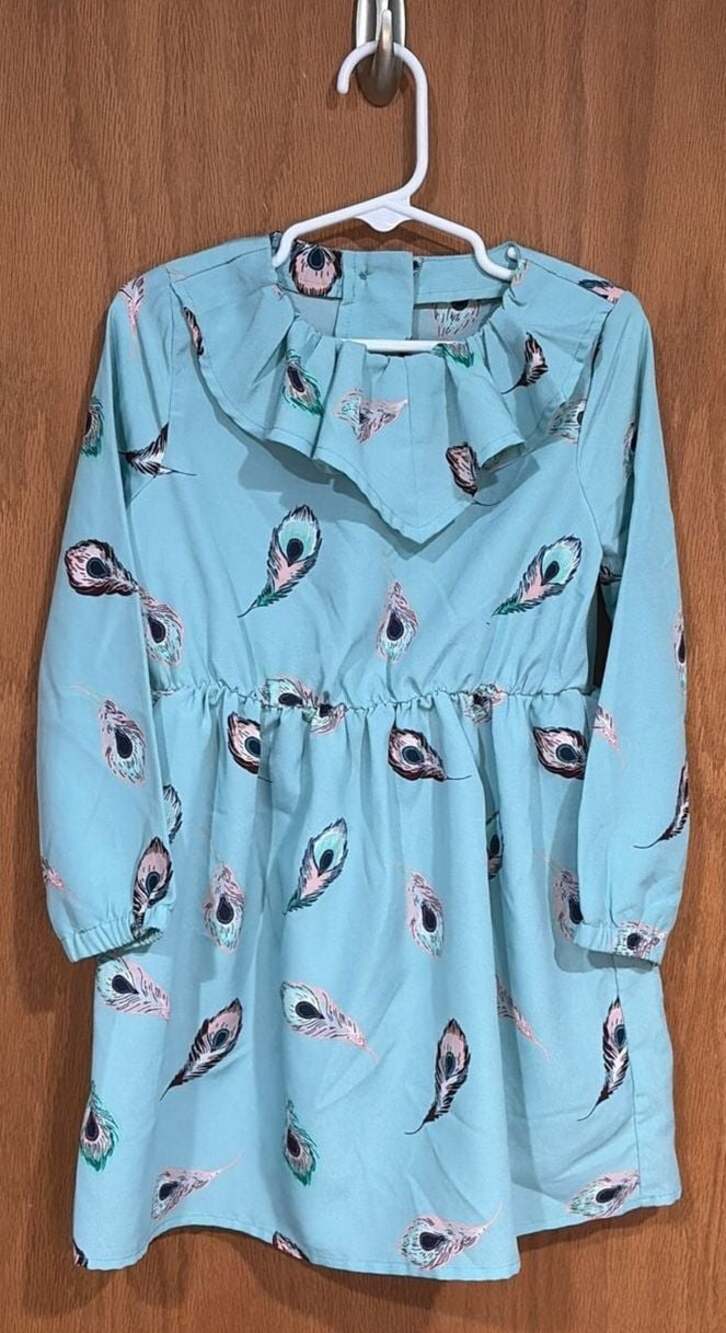 Crazy 8 Girls Blue Feather Print Long Sleeve Dress Size 5T